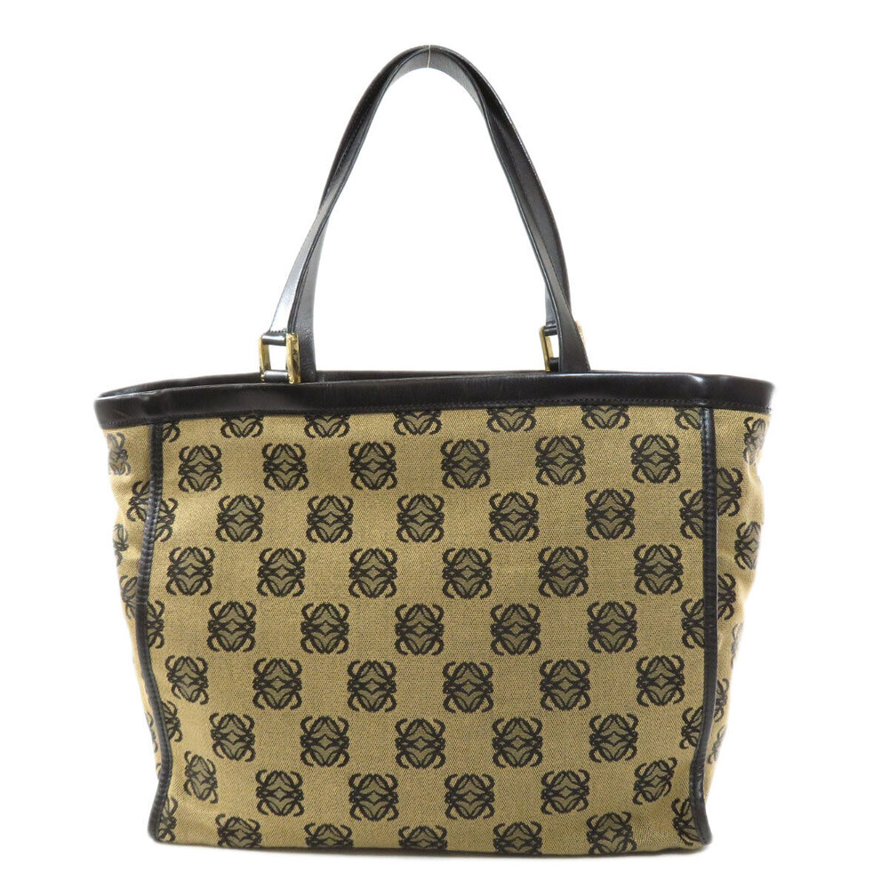 Loewe tote bag canvas Repeat black leather Anagram beige Black Tan